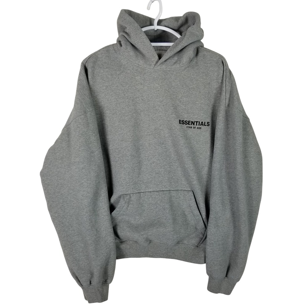 Fear of God Essentials Hoodie Mens Large Grey Back Logo Pullover Streetwear